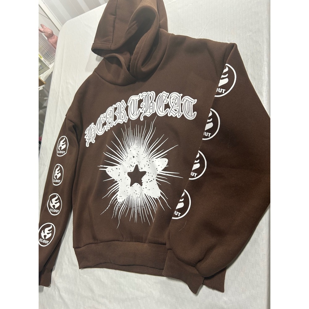 Heartbeat Clout Graphic Hoodie Brown‎ Starburst Gothic Streetwear Sweatshirt
